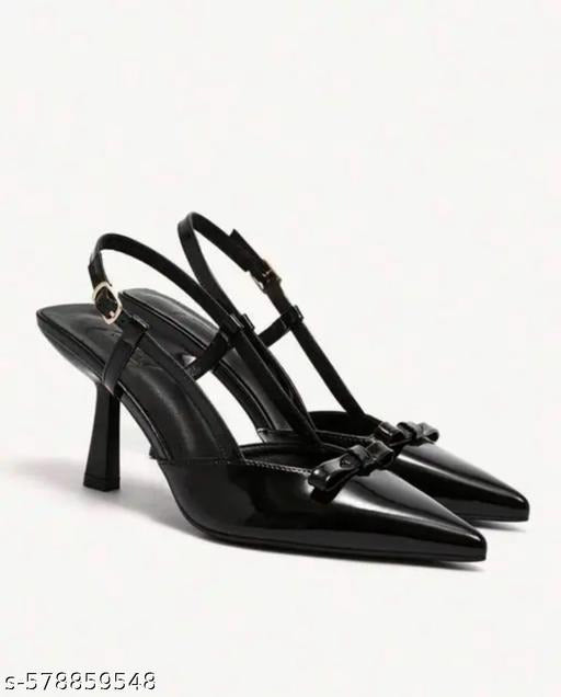 Women’s Black Pointed Toe Slingback Heels with Bow | Elegant Party & Office Wear