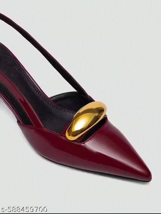 Women’s Burgundy Pointed Toe Slingback Heels with Gold Accent | Elegant Party & Office Wear
