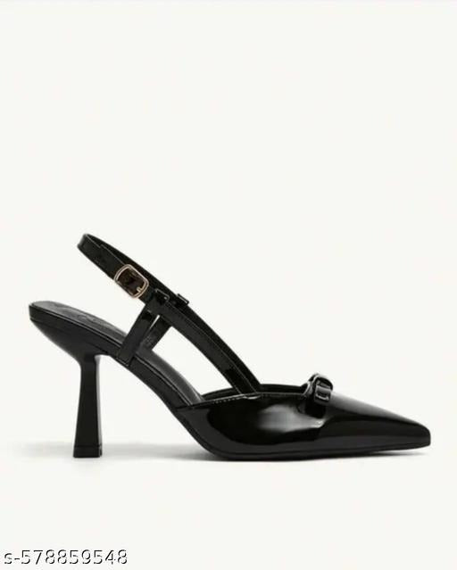 Women’s Black Pointed Toe Slingback Heels with Bow | Elegant Party & Office Wear