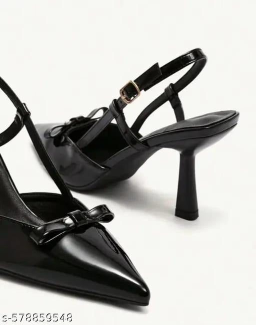 Women’s Black Pointed Toe Slingback Heels with Bow | Elegant Party & Office Wear