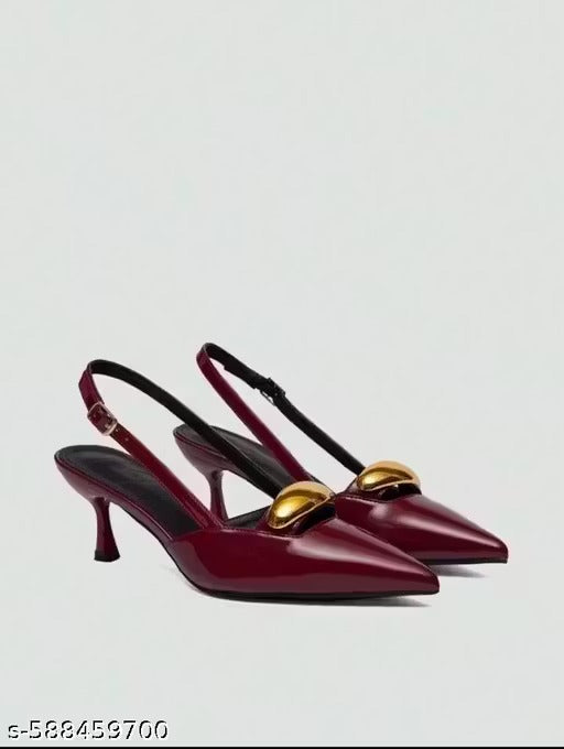 Women’s Burgundy Pointed Toe Slingback Heels with Gold Accent | Elegant Party & Office Wear