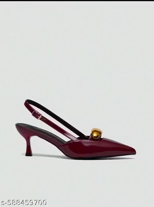 Women’s Burgundy Pointed Toe Slingback Heels with Gold Accent | Elegant Party & Office Wear