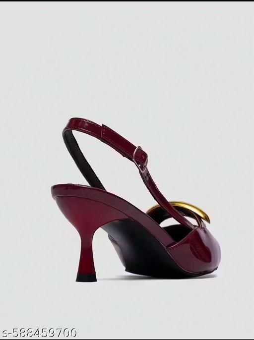 Women’s Burgundy Pointed Toe Slingback Heels with Gold Accent | Elegant Party & Office Wear