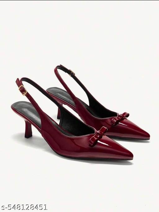 Women’s Burgundy Pointed Toe Slingback Heels with Bow | Elegant Mid Heel Party & Office Wear