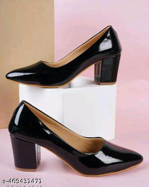 Women’s Black Patent Block Heel Court Shoes | Elegant Office & Party Wear Pumps