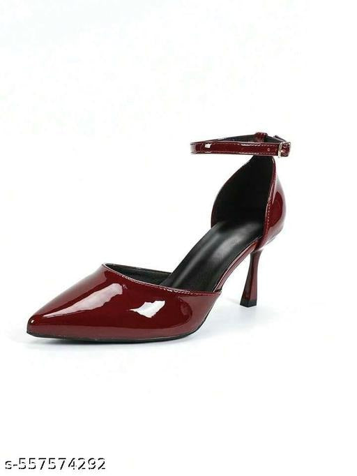 Women’s Burgundy Pointed Toe Ankle Strap Heels | Elegant Mid Heel Party &amp; Office Wear