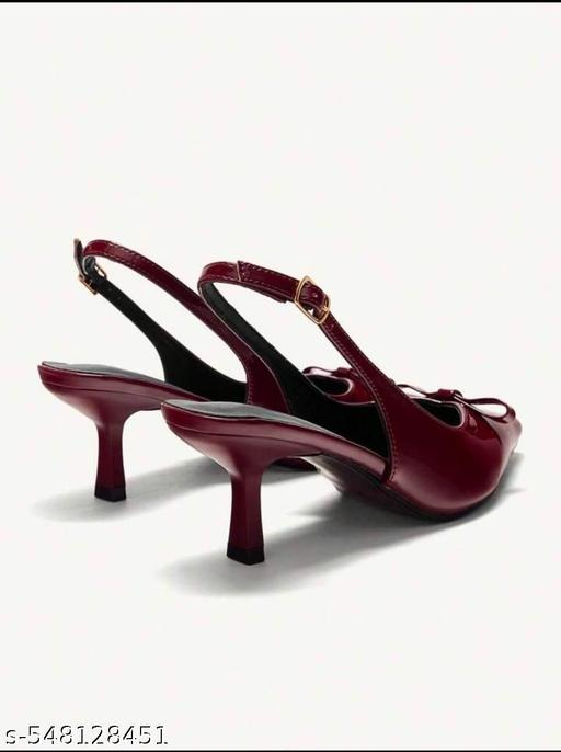 Women’s Burgundy Pointed Toe Slingback Heels with Bow | Elegant Mid Heel Party & Office Wear